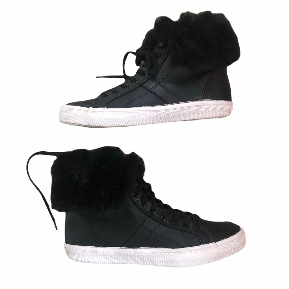 Rebecca Minkoff Black Rabbit Fur Trim Sneakers